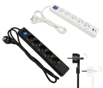 Steckdosenleiste mit USB A C Mehrfachstecker 5 fach Schalter Steckdosen Winkel