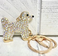 Iridescent Rhinestone Embellished Dog Keychain Bag Charm Gold  Rose Gold Hues