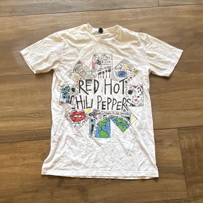 Red Hot Chili Peppers White Graphic Cotton T-Shirt Men's Size S Music Rock
