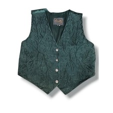 Vintage Green Suede Leather Embroidered Western Cowgirl Boho Button Vest Layer