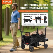 Wagon Stroller for 2 Kids  Push Pull Quad Collapsible Stroller  Black