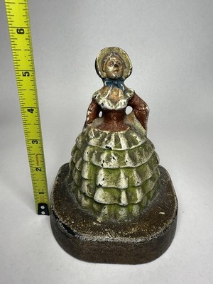 Antique CJO Judd Cast Iron Southern Lady Doorstop Bonnet Dress Figure Statue B15