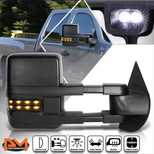 For 07-14 Silverado/Sierra Power+Heat Black Towing Mirror+Smoked LED Lamp Right