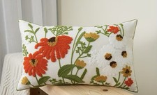 New 12 X 20 Red, Green Yellow Embroidered Lumbar Throw Accent Pillow Cover