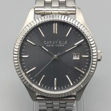 Caravelle Bulova Mens Watch 41mm Gray Dial Date 43B131 New Battery 7.25"