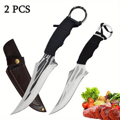 2 Pcs Camping Knife Set Portable Stainless Steel Small Knife Sharpener Outdoor