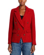 Aqua L107705 Womens Red Sparkle Notched Collar Tweed Blazer Size S