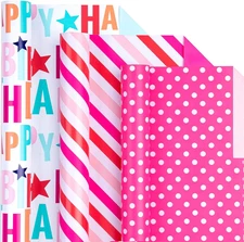Reversible Birthday Wrapping Paper Roll - Mini Roll -Happy Birthday & Teal/Dot &