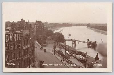 Putney River Themse Overhead View Bovril Schild Oldtimer Auto RPPC Postkarte