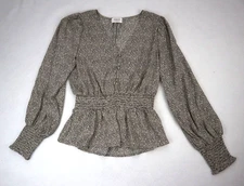 Sienna Sky Women's Top Size Medium Black & Cram Print Boho Blouse