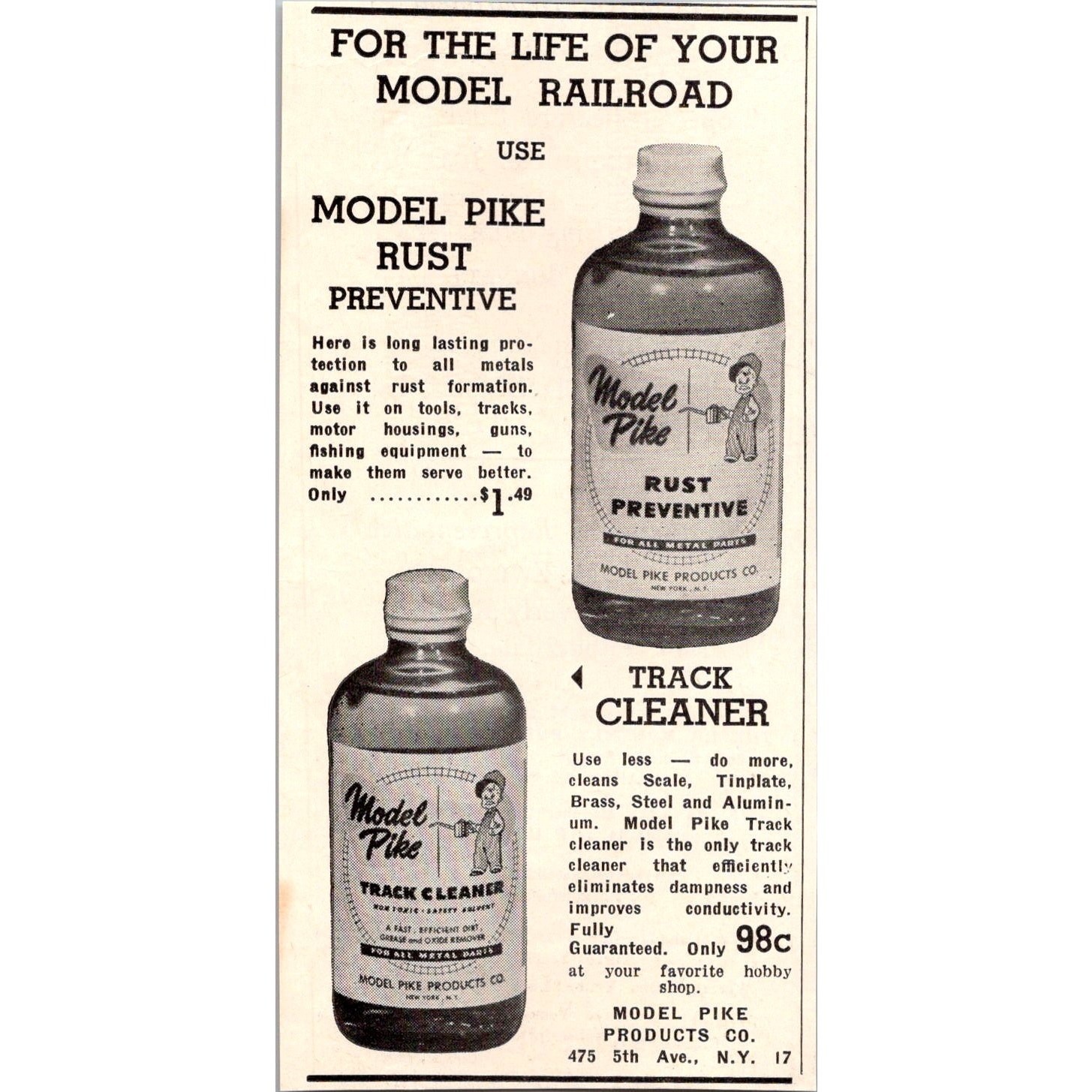 Model Pike Products Co. Rust Preventive New York NY 1947 HO Trains Ad SAH5-M5