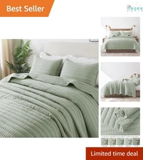 Twin Quilt Set Sage Green Polyester Lightweigh, Soft, All-Season Bedding