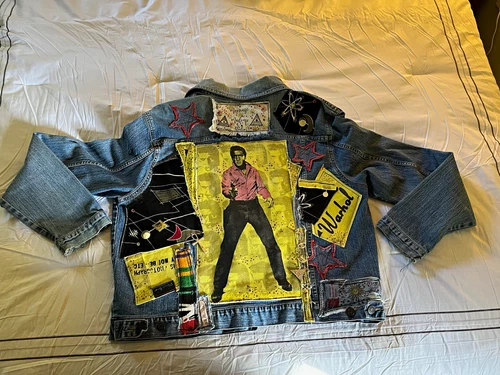 Grunge Upcycled Warhol Elvis Distressed Levi’s Denim Jacket Egyptian Boho Charm¥ - product listing photo