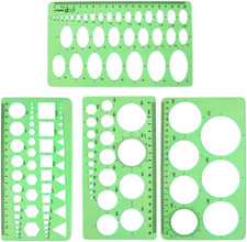 4PCS Plastic Circle and Oval Templates - Clear Green Measuring Templates for Dra