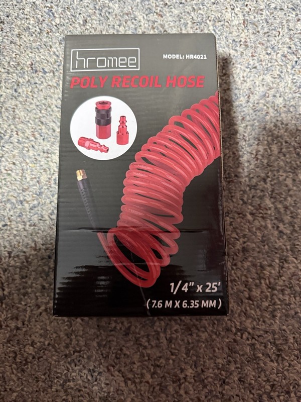 1/4 in X 25' Polyurethane Recoil Air Hose w/Bend Restrictors Compressor Hose