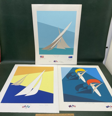 Skipper's Edition Set of 3 Franco Costa SIGNED America's Cup 1980 Serigraphs