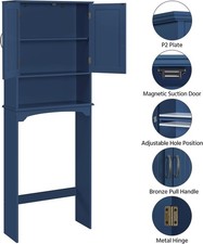 Free Standing Over The Toilet Storage Cabinet 2 Doors Adjustable Shelf Bathroom