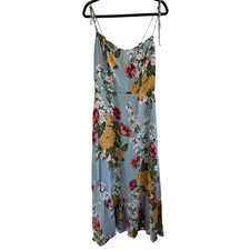 Reformation Enya Midi Dress Light Blue Floral Ruffle Hem Wedding Guest Size 12