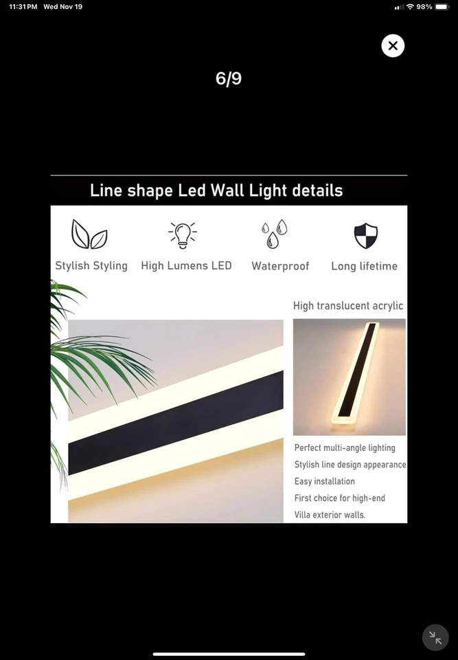 Paquete de 2 lámparas de pared LED modernas para exteriores de 71 pulgadas de largo IP65 impermeables aplique de pared Foto 3 de 4