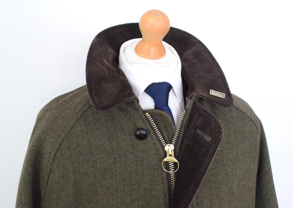Vintage BARBOUR Derby Tweed Hunting Coat Size 46/56 Shooting XL 80's Herringbone - Image 2 of 4