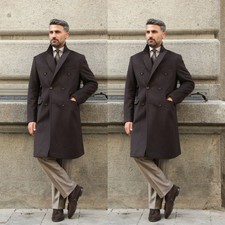 Men's Overcoats Wool Blend Double Breasted Casual Outside Wear Warm Long Coats