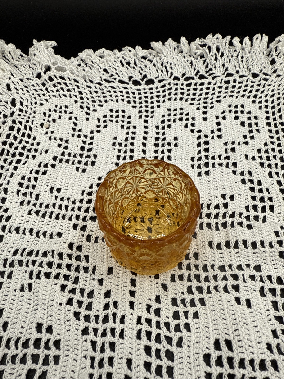 Vintage 1970’s Amber Daisy & Button L. G. Wright  Open Salt