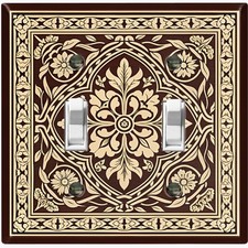Metal Light Switch Outlet Cover Wall Plate Vintage Brown Beige Floral FME136