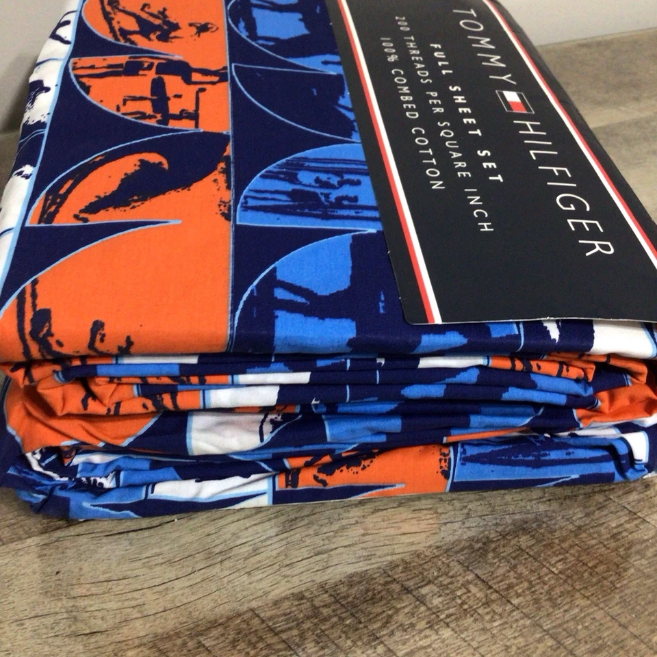 Vintage 2002 Tommy Hilfiger Retro Surf 4pc Full Sheet Set 100% Combed Cotton - Image 3 of 4