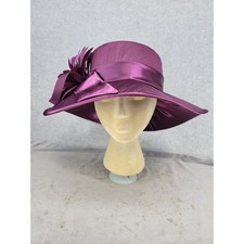 Something Special Purple Satin Wide Brim Hat Church Derby Floral Feather 14"
