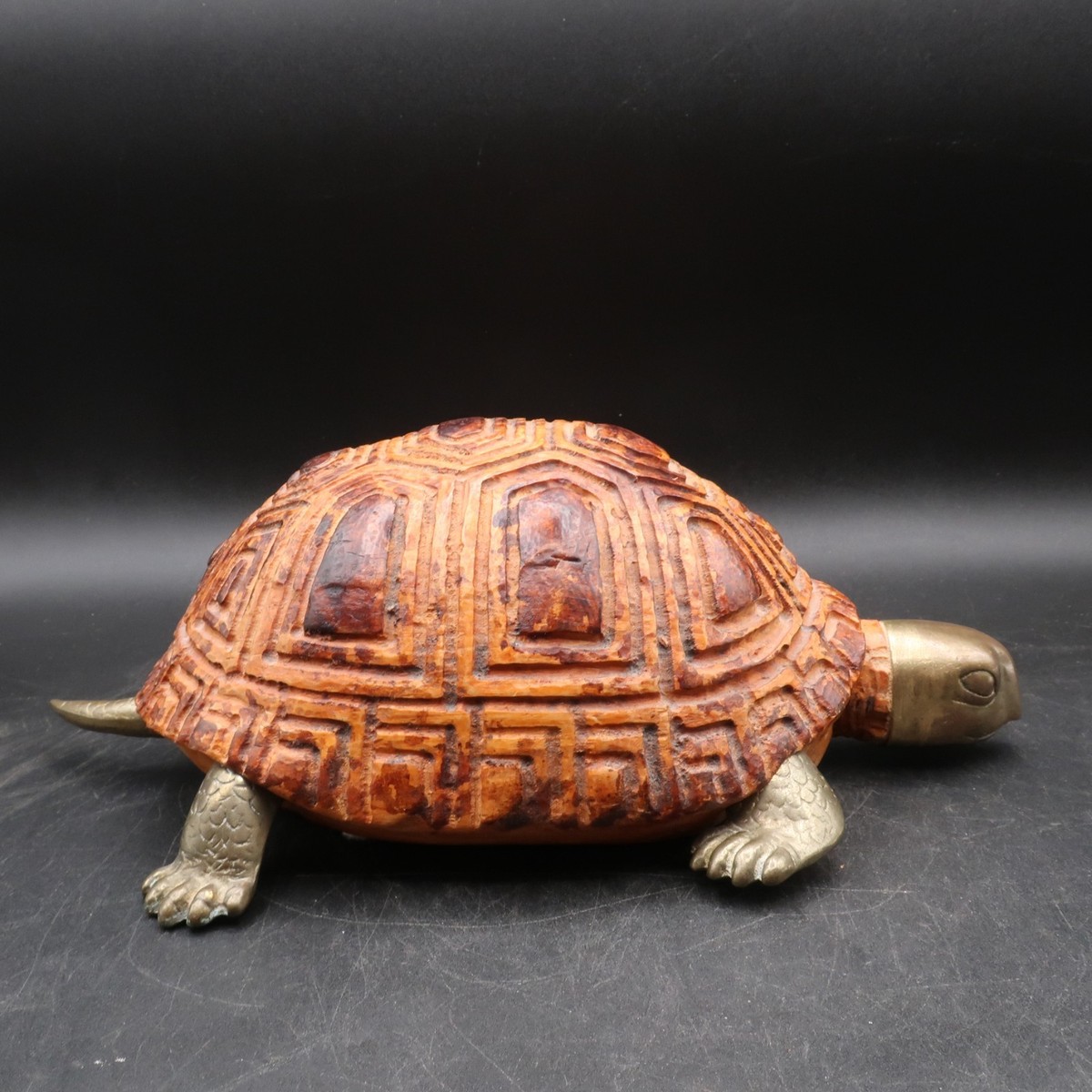 MCM Sarreid Brass Turtle Tortoise Hand Carved Wood - Made in Italy