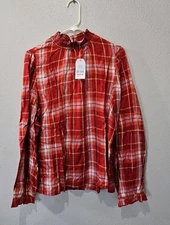 Time and Tru Women's Ruffle Sleeve Red Striped Keyhole Blouse Size XL 16-18 New