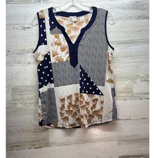 Naïf Womens Small Sleeveless Patchwork Floral & Polka Dot Stretch Tank Top
