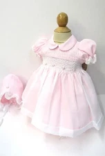 NWT Will'beth Pink Sheer Overlay Smocked 2p Dress 9 Months Bonnet Baby Girls 9M