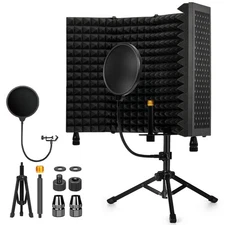 Recording Microphone Isolation Shield with Pop Filter & Tripod Stand,Foldable...
