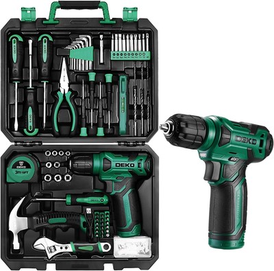 Tool Kit: DEKO Drill Set with Cordless Drill, Kit 126 pieces - Main Image