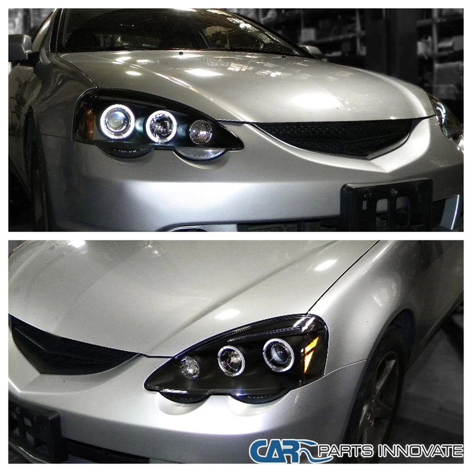 Black Fits 2002-2004 Acura RSX LED Halo Rim Projector Headlights Lamp Left+Right - Image 3 of 4