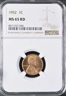 1952  1C RD Lincoln Wheat One Cent NGC MS65RD  8671252-044