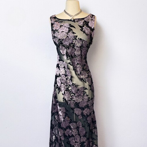 Nightway Jacquard Goth Dress Mesh Velour Sheer Fairy Y2k Whimsigoth 90s VTG Sz10 - Picture 4 of 23