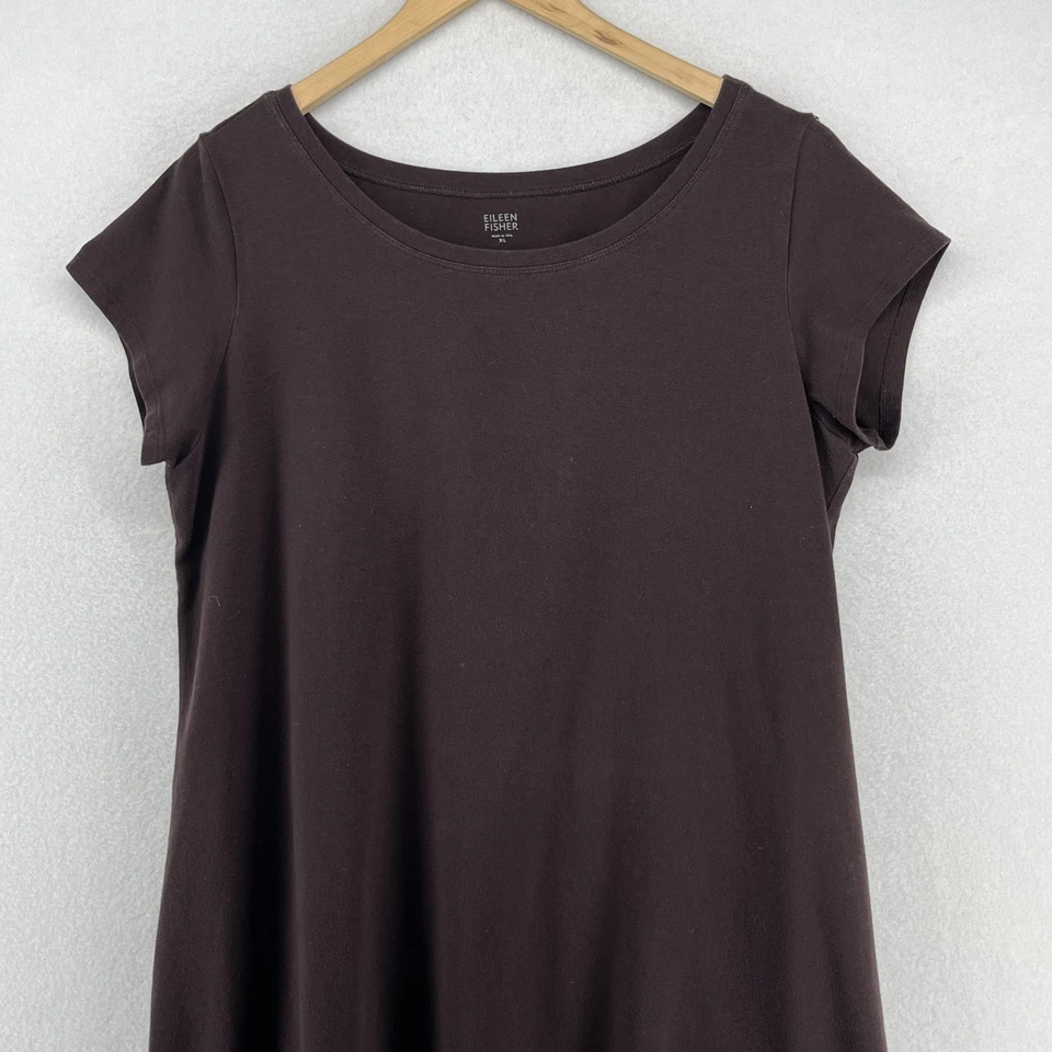 Vestido EILEEN FISHER XL Elástico Algodón Orgánico Jersey Camisa Manga Gorra Marrón Foto 3 de 4