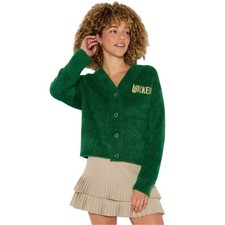 Wicked x Katie Kime Women's Green Sparkle Heart Button Cardigan Sweater Size XS