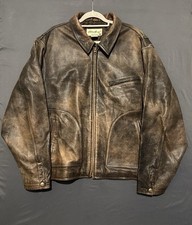 Vintage Eddie Bauer Leather Jacket Mens 2XL XXL Tall Brown Distressed Flight