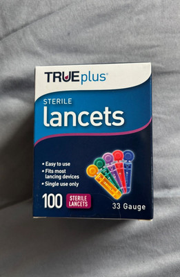 TRUEplus Sterile Lancets, 100 ct per box, 33 Gauge, Exp 2029-03-03