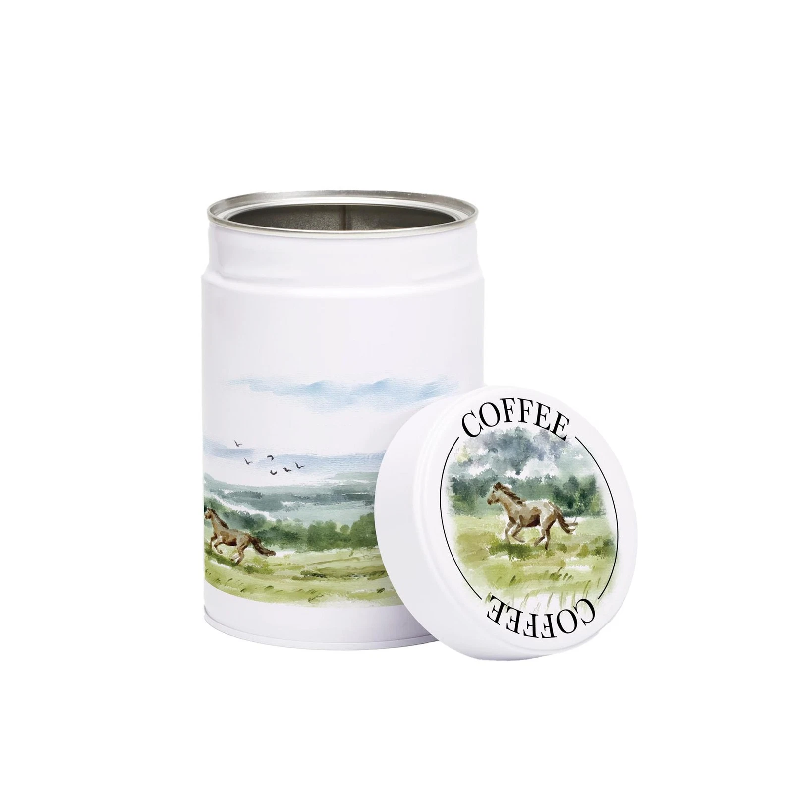 Wild Horses Coffee Canister - Metal Screw Top Kitchen Storage Tin Horse Gifts