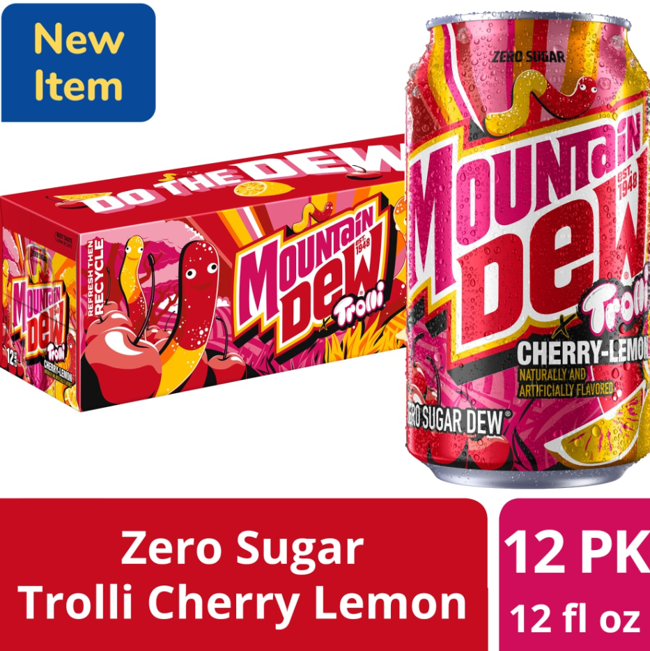 Mountain Dew Zero Sugar Trolli Cherry Lemon 12oz 12 Pack Limited