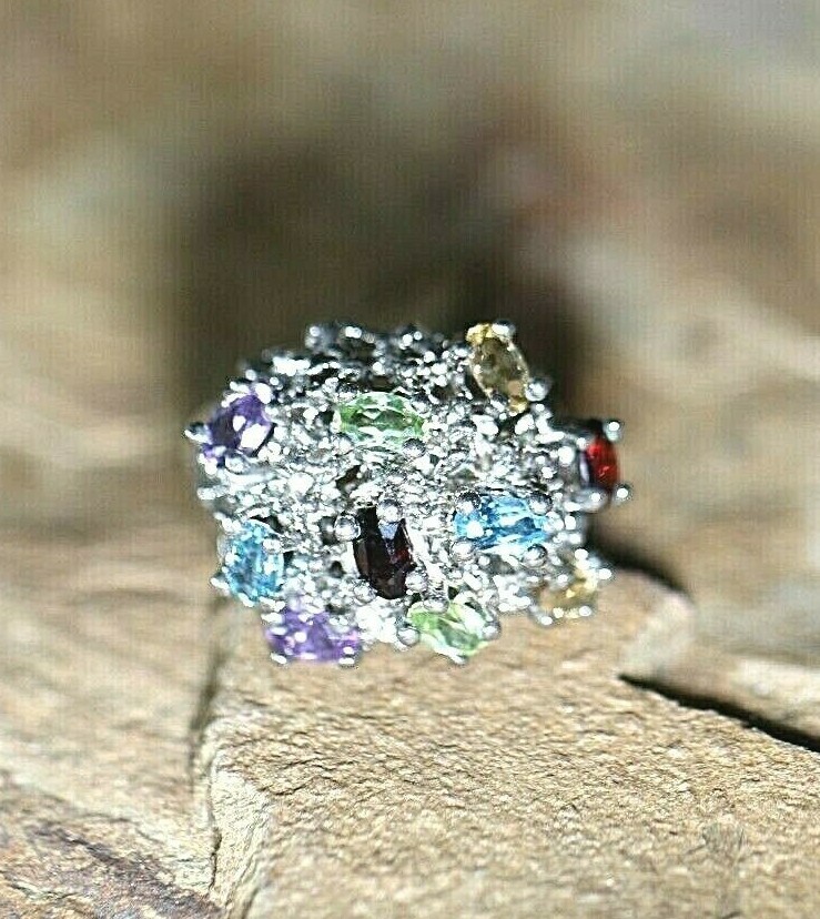 *VINTAGE* Statement Multi Gemstone  925 Sterling … - image 1