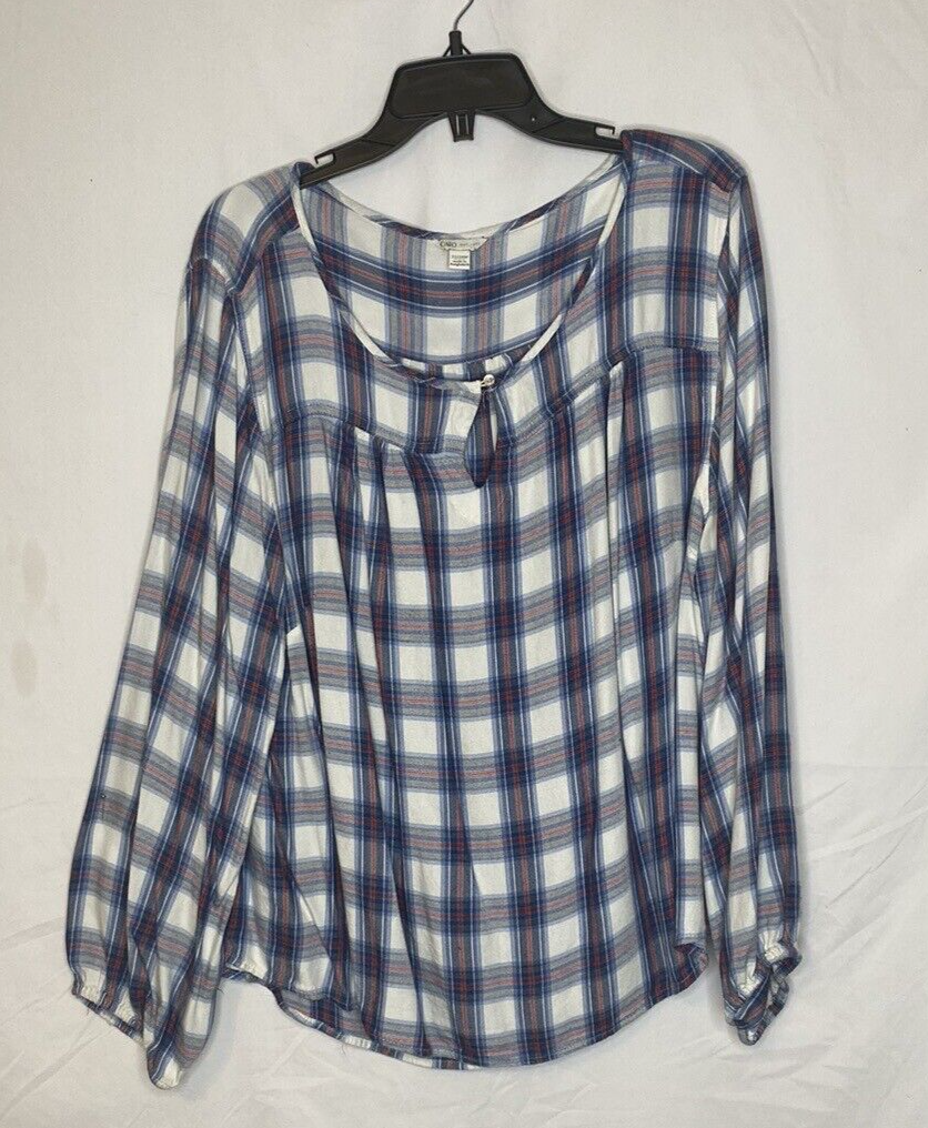 Plus Size 22/24W Plaid Blouse Long Sleeve Keyhole Elastic Cato 1946 Womens-image