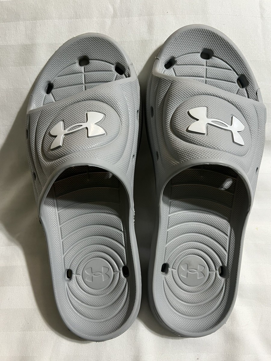 Lightweight Armour Locker Slides or Sandals~Grey With White Logo~  8M