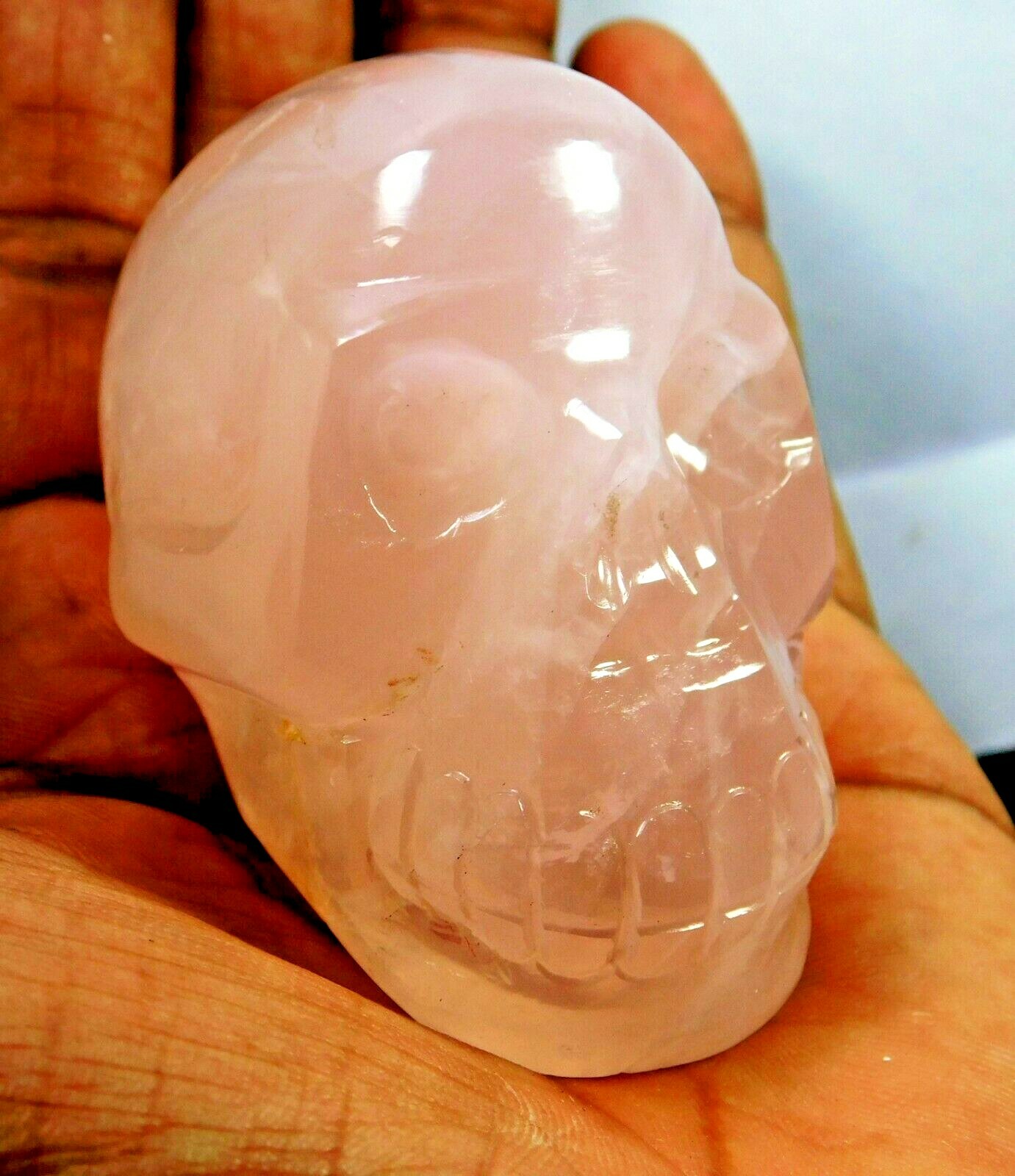1023 Ct Natural Pink Rose Quartz Crystal Skull Stone Rock Reiki Healing