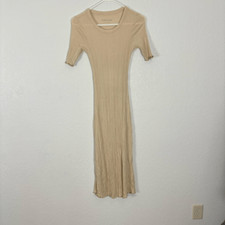 Everlane Cream Scoop Neck Short Sleeve Ribbed Cutout Back Midi Dress