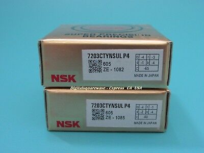 Matched Set of Two NSK 7010CTYNSULP4  Abec-7 Super Precision Spindle Bearings